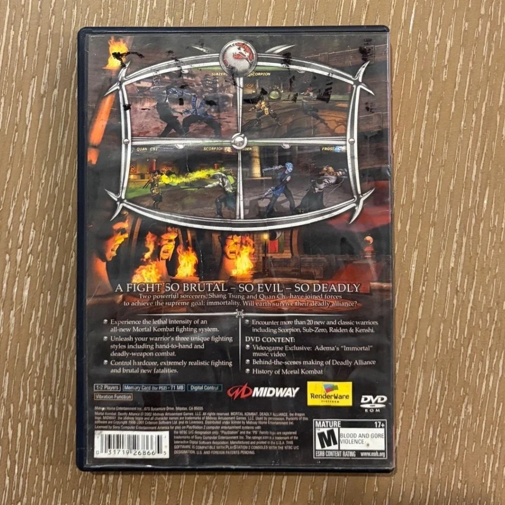 Mortal Kombat Deadly Alliance (Sony PlayStation 2 PS2, 2002) Complete, Untested